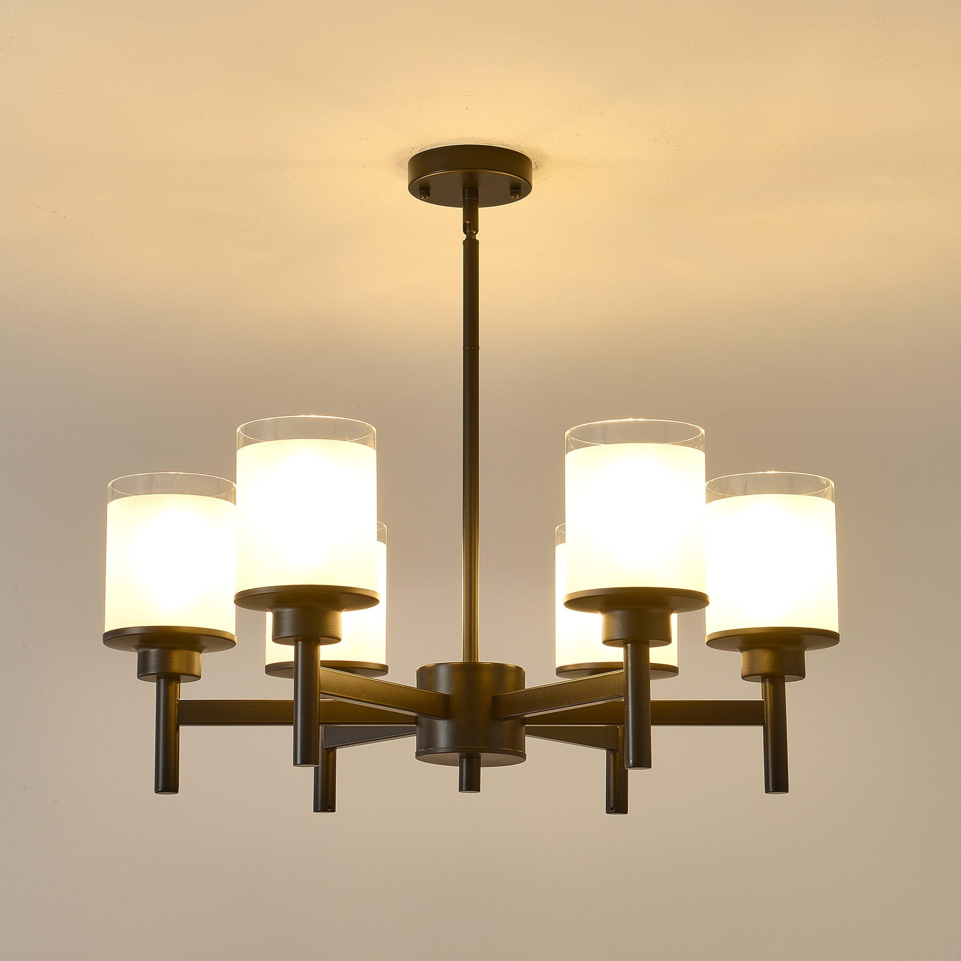 6-Light Black Farmhouse Chandelier with Frosted Glass - view 16