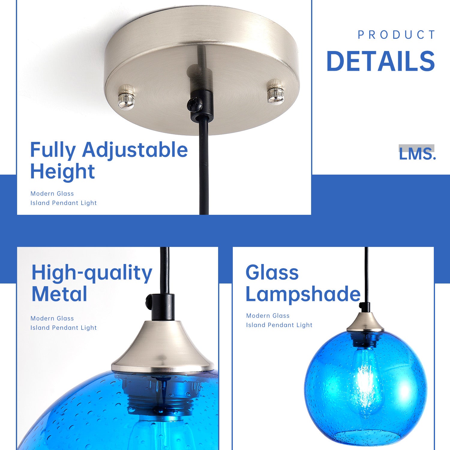 7.9" Light Blue Glass Globe Pendant Light, Set of 2 - view 7