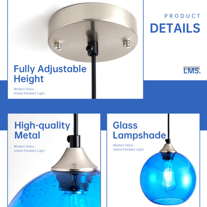 7.9" Light Blue Glass Globe Pendant Light, Set of 2 - view 7