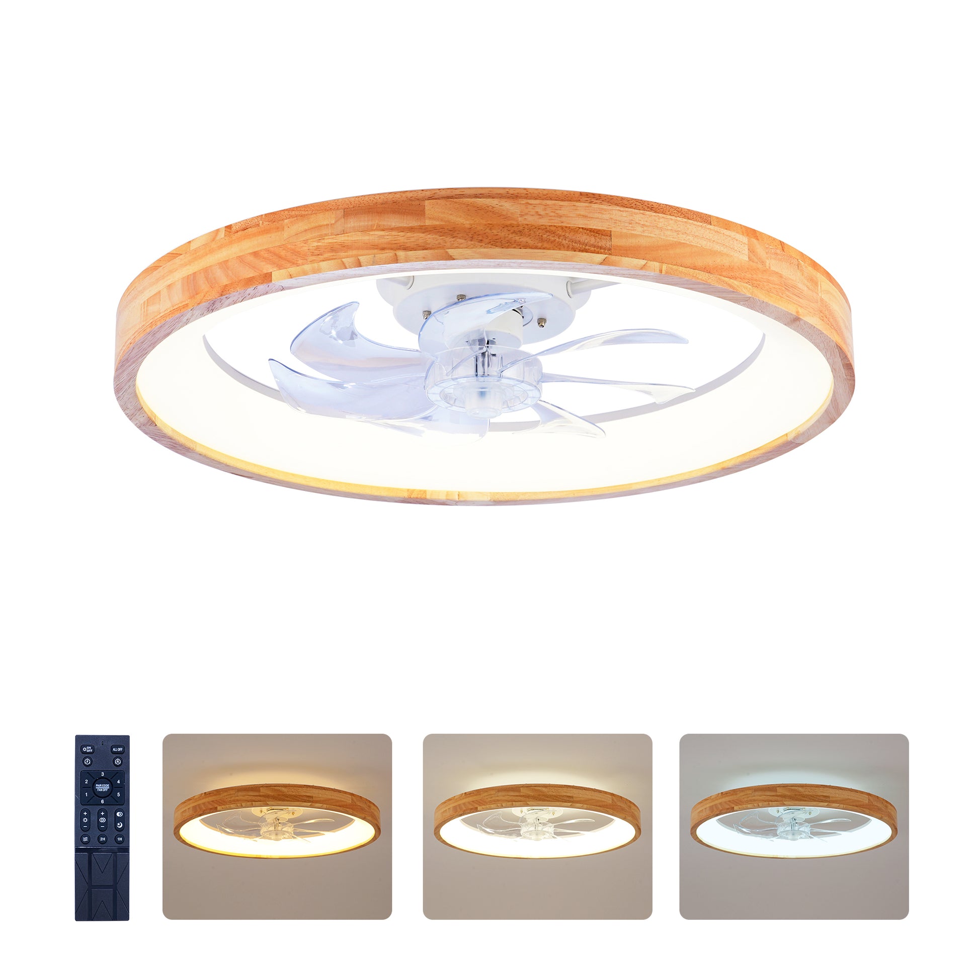 23.62" Wood Flush Mount Ceiling Fan with Dimmable LED