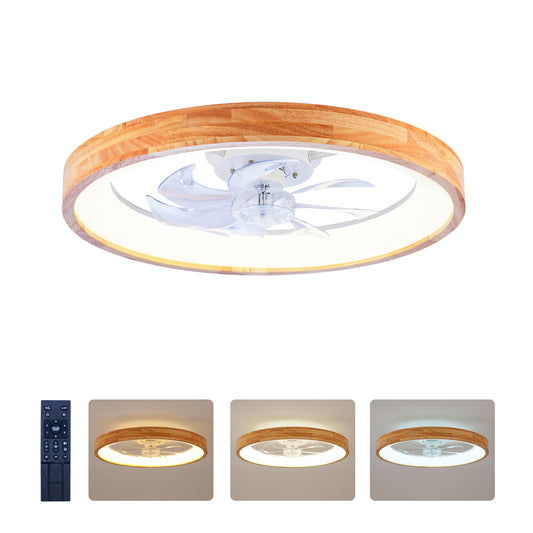 23.62" Wood Flush Mount Ceiling Fan with Dimmable LED