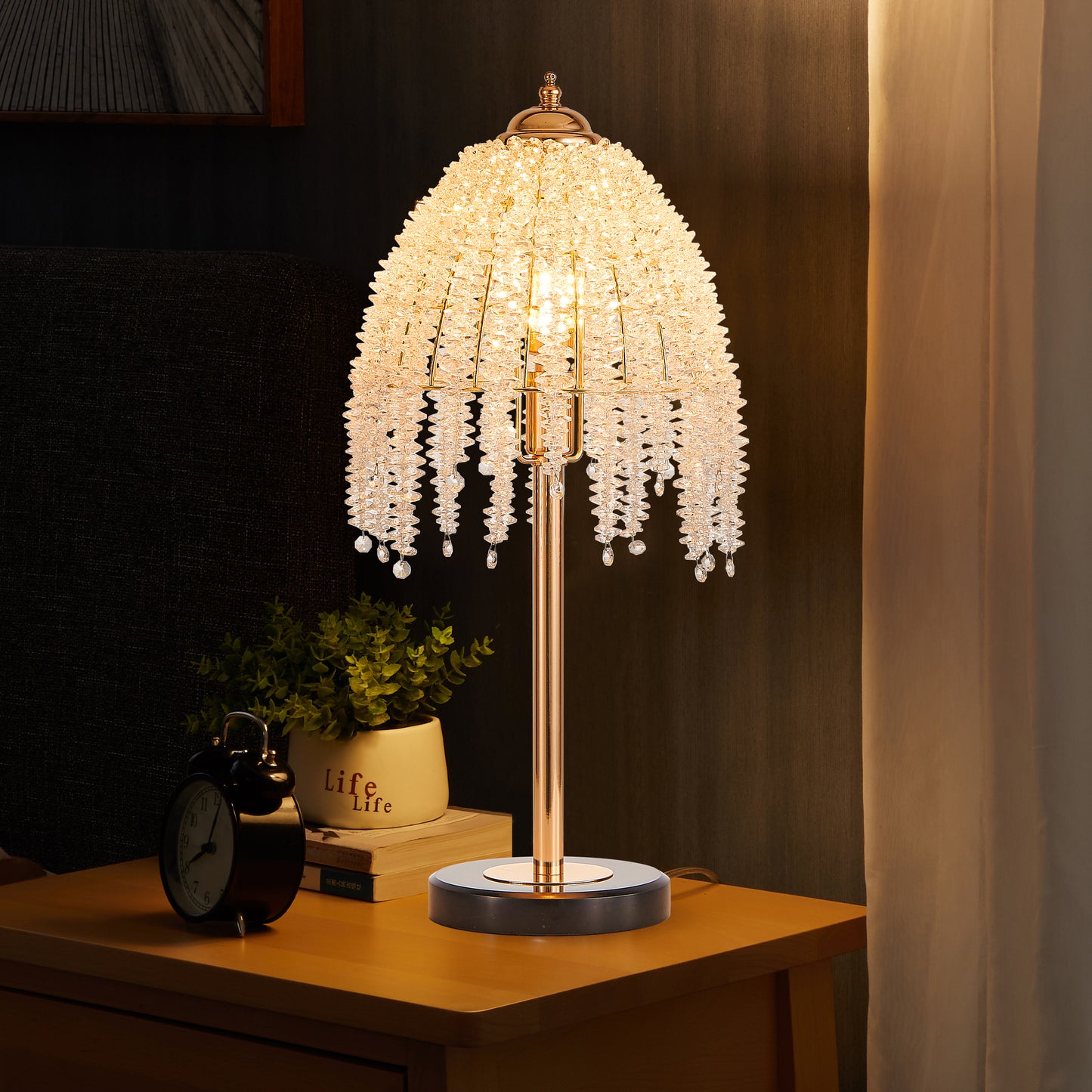 19"H Gold Waterfall Crystal Table Lamp with Marble Base - view 4