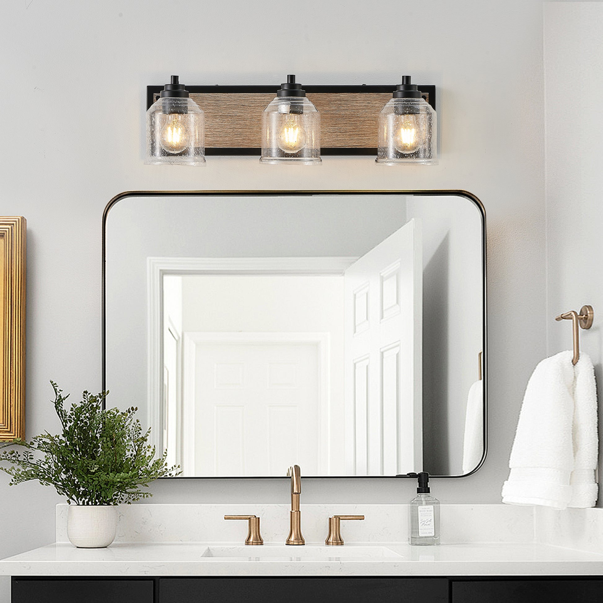 23" 3-Light Farmhouse Vanity Light with Seeded Glass - view 4