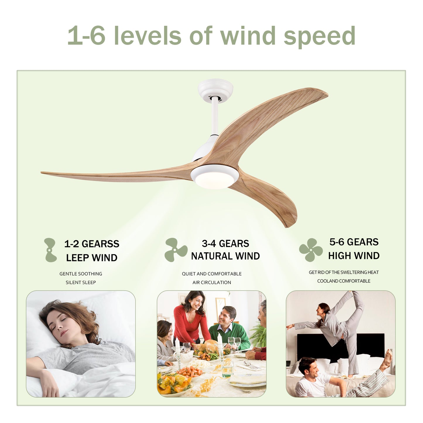 52" Matte White Solid Wood Ceiling Fan with Remote - view 14