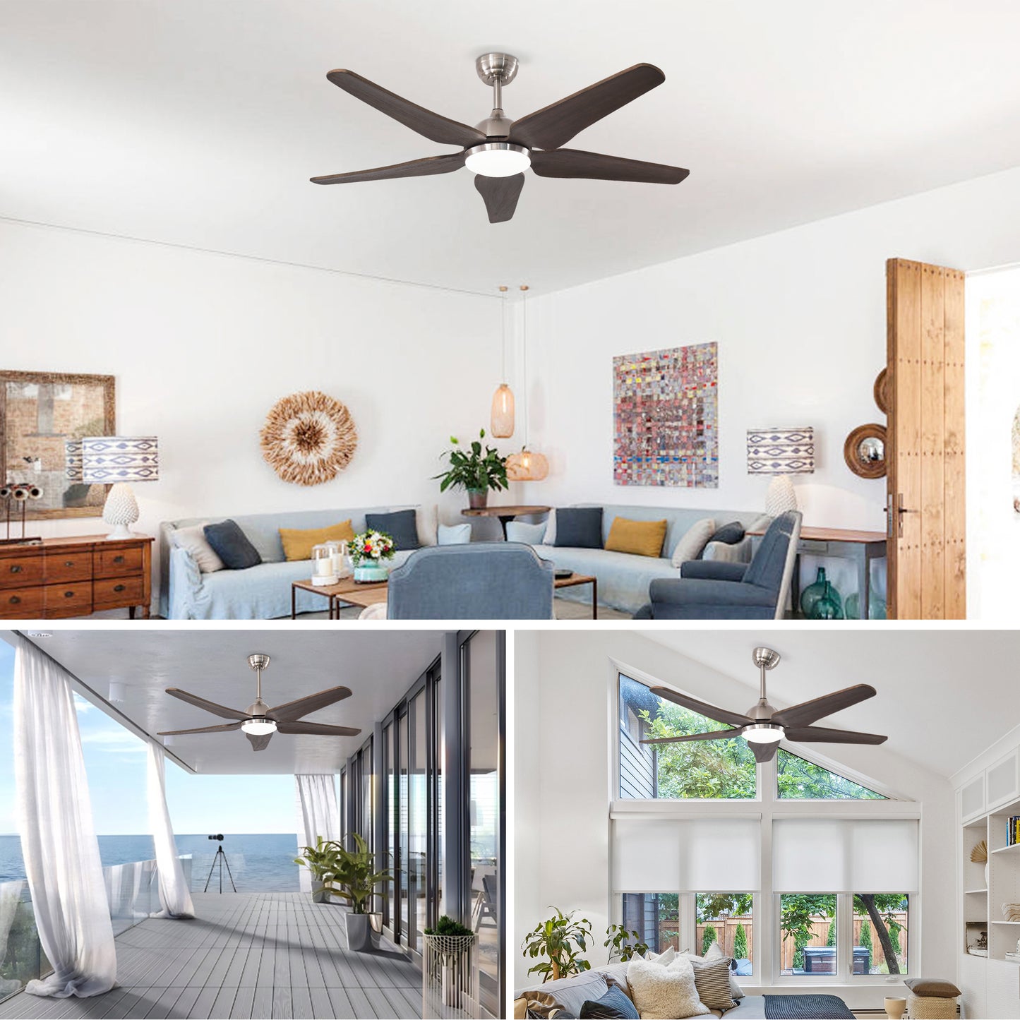 52" Nickel Reversible Ceiling Fan with Light - view 6