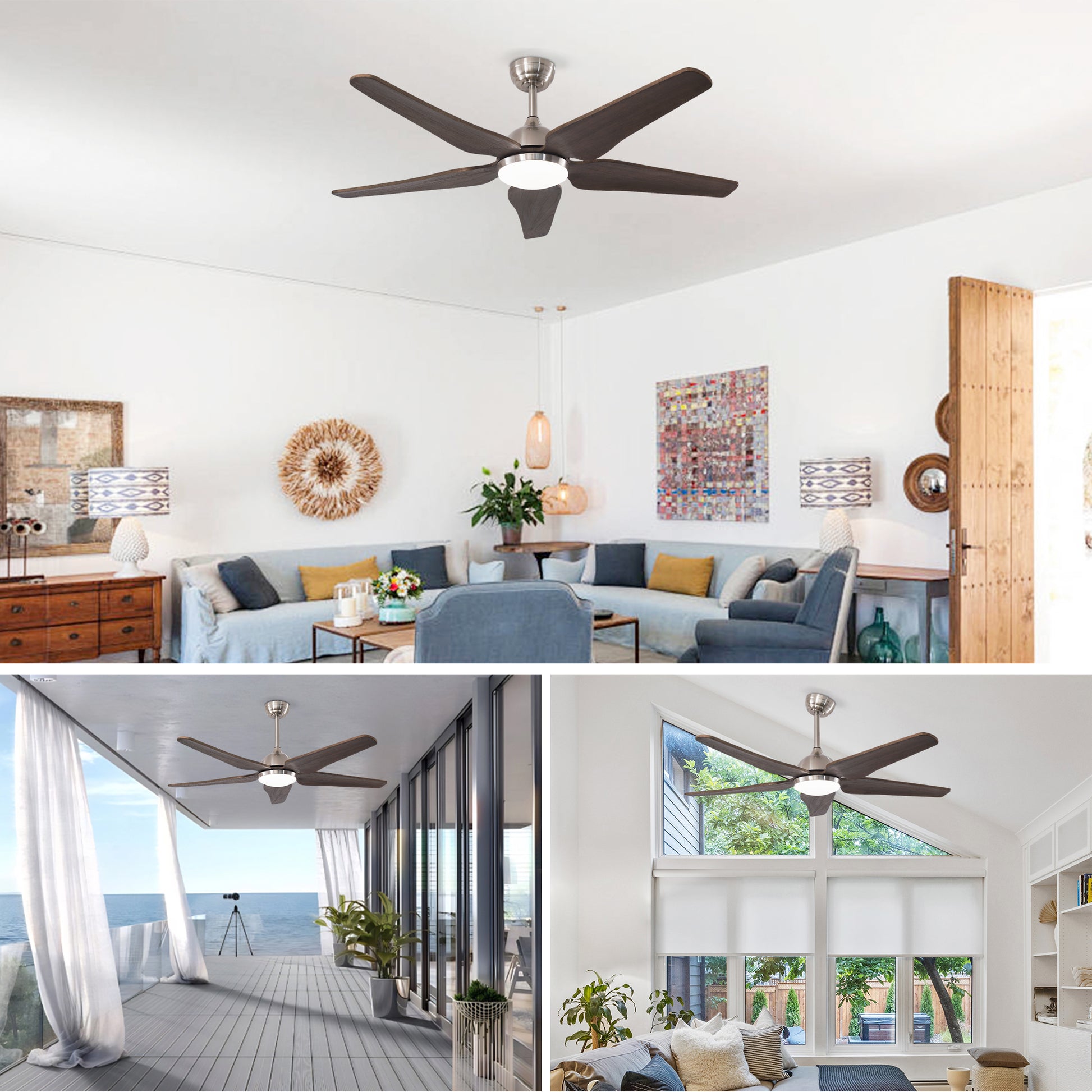 52" Nickel Reversible Ceiling Fan with Light - view 6