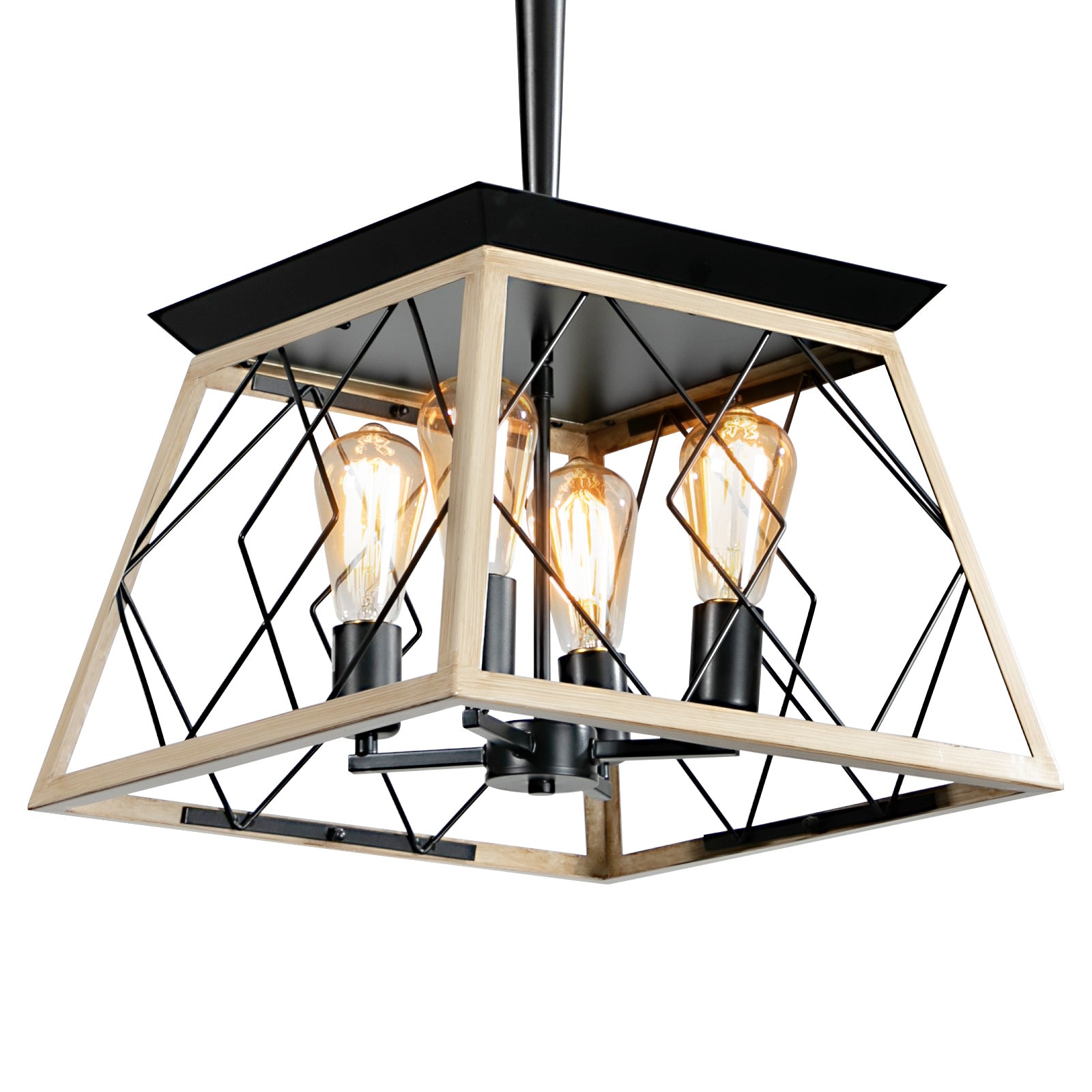 16" 4-Light Oak Industrial Cage Chandelier - view 5
