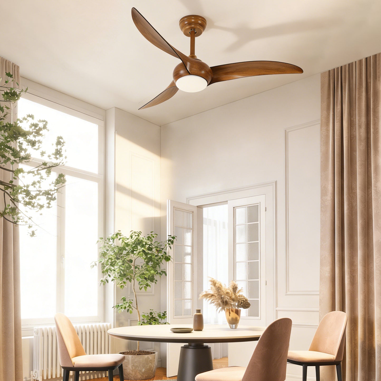 52" Wood Finish Ceiling Fan with LED Light and Remote - view 4