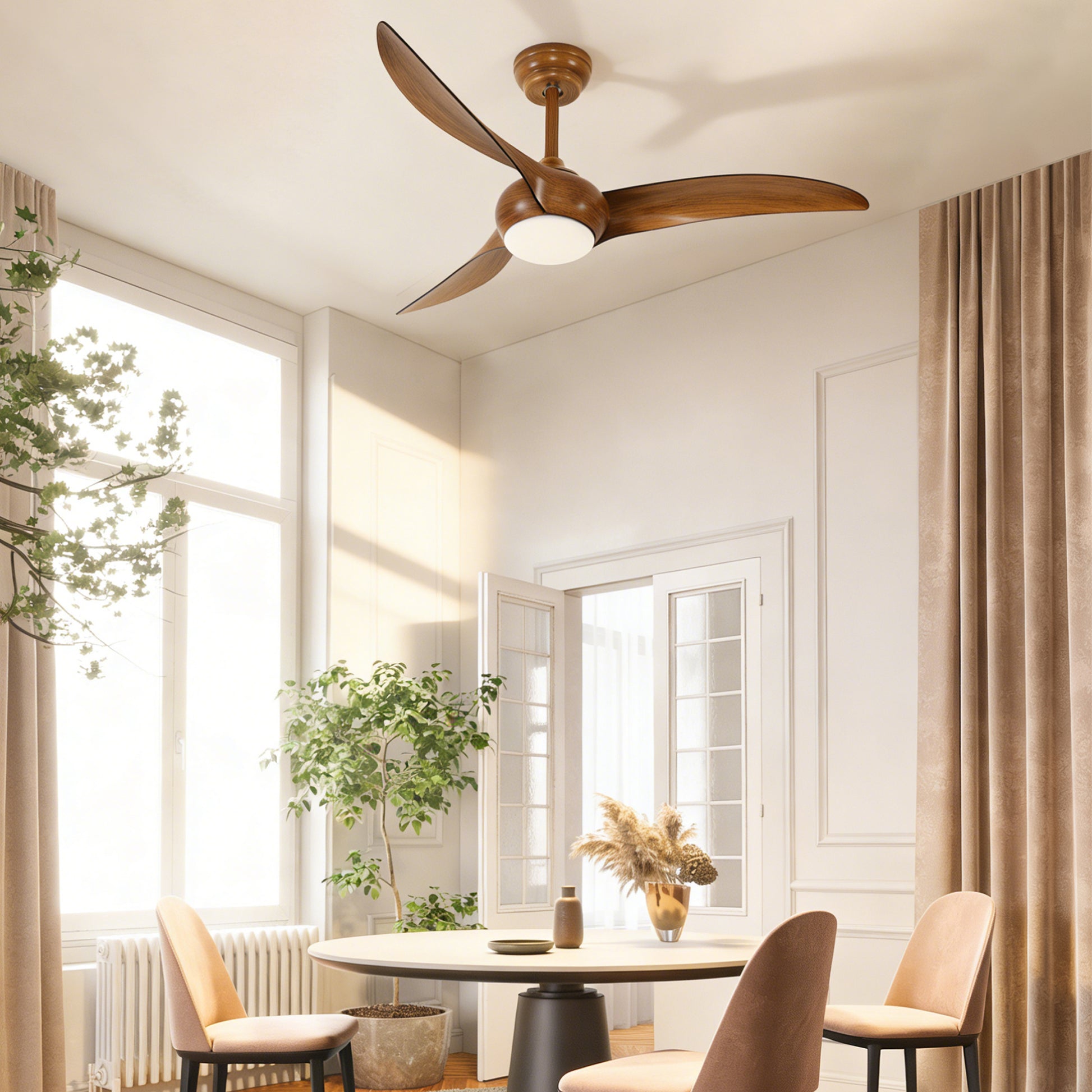 52" Wood Finish Ceiling Fan with LED Light and Remote - view 4