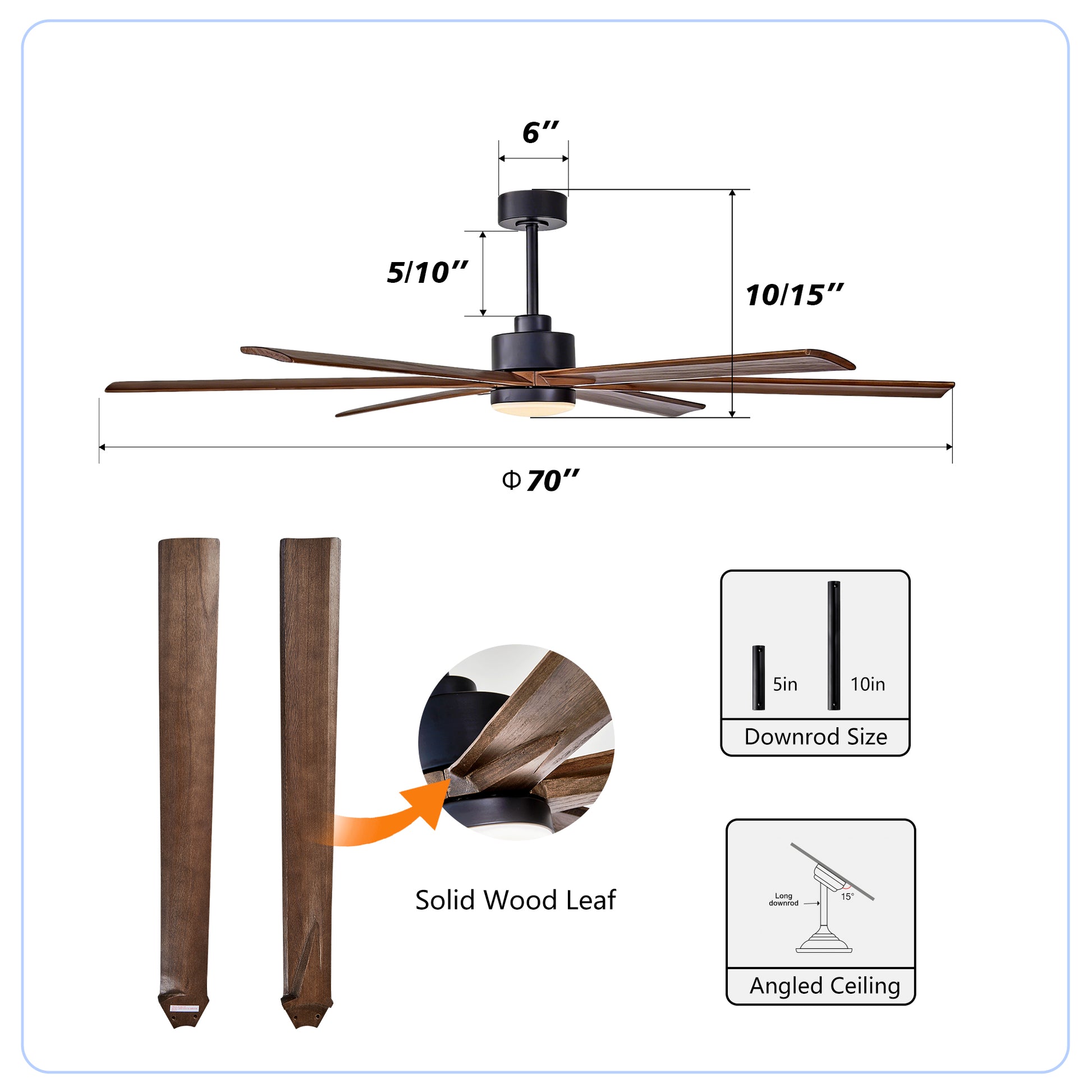 70" Matte Black Ceiling Fan with Light - view 8
