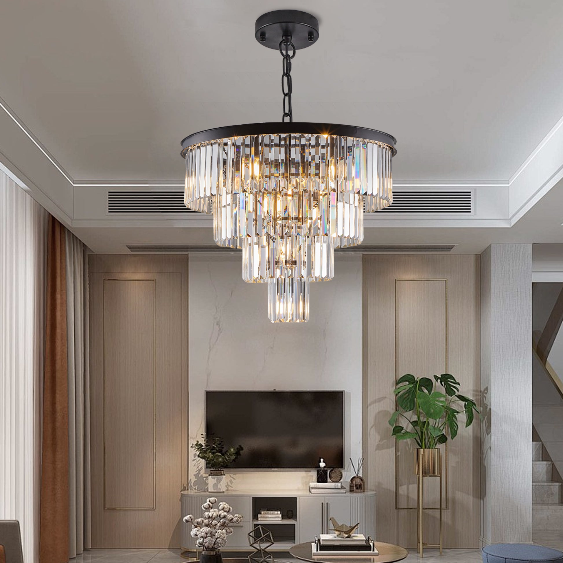 24" 4-Tier Black Crystal Chandelier - view 4