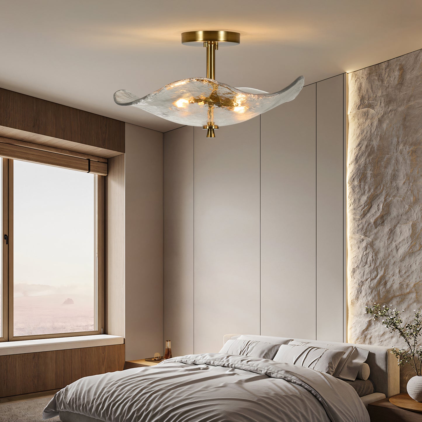 16.5" 2-Light Gold Glass Semi Flush Mount Ceiling Light - view 2