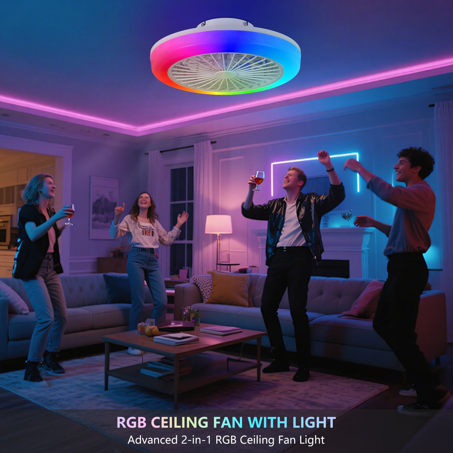 18" White Smart RGB Ceiling Fan with Remote - view 5