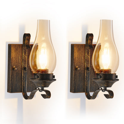Farmhouse Black & Gold Wall Light with Clear Glass, Set of 2