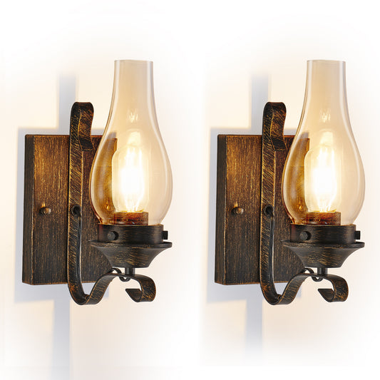 Farmhouse Black & Gold Wall Light with Clear Glass, Set of 2