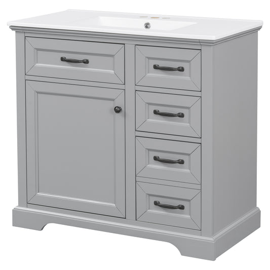 36" Light Gray Bathroom Vanity with Sink and 2 Tip-Out Drawers