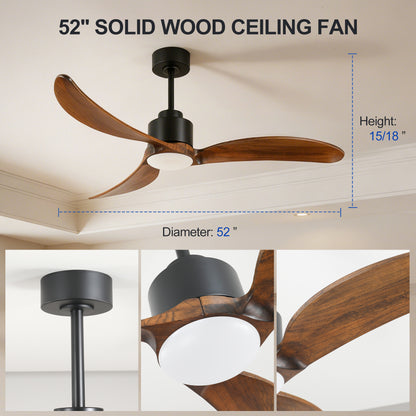 52" Matte Black & Wood Ceiling Fan with Dimmable LED - view 12