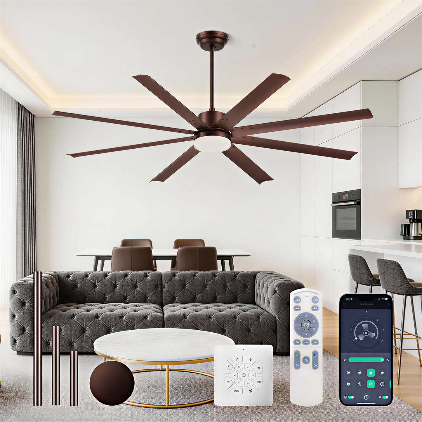 72" Industrial Coffee Ceiling Fan with Remote - view 2