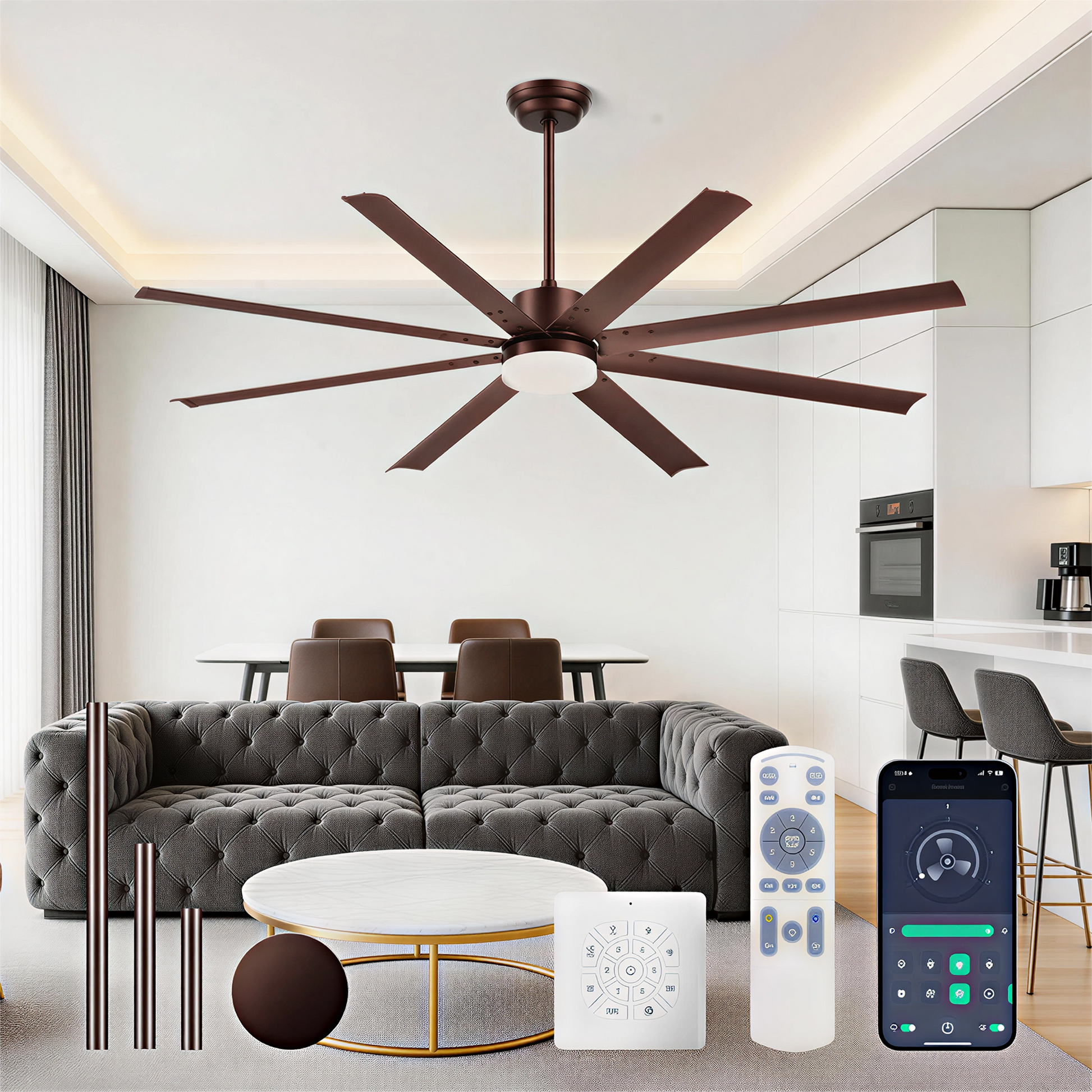 72" Industrial Coffee Ceiling Fan with Remote - view 2