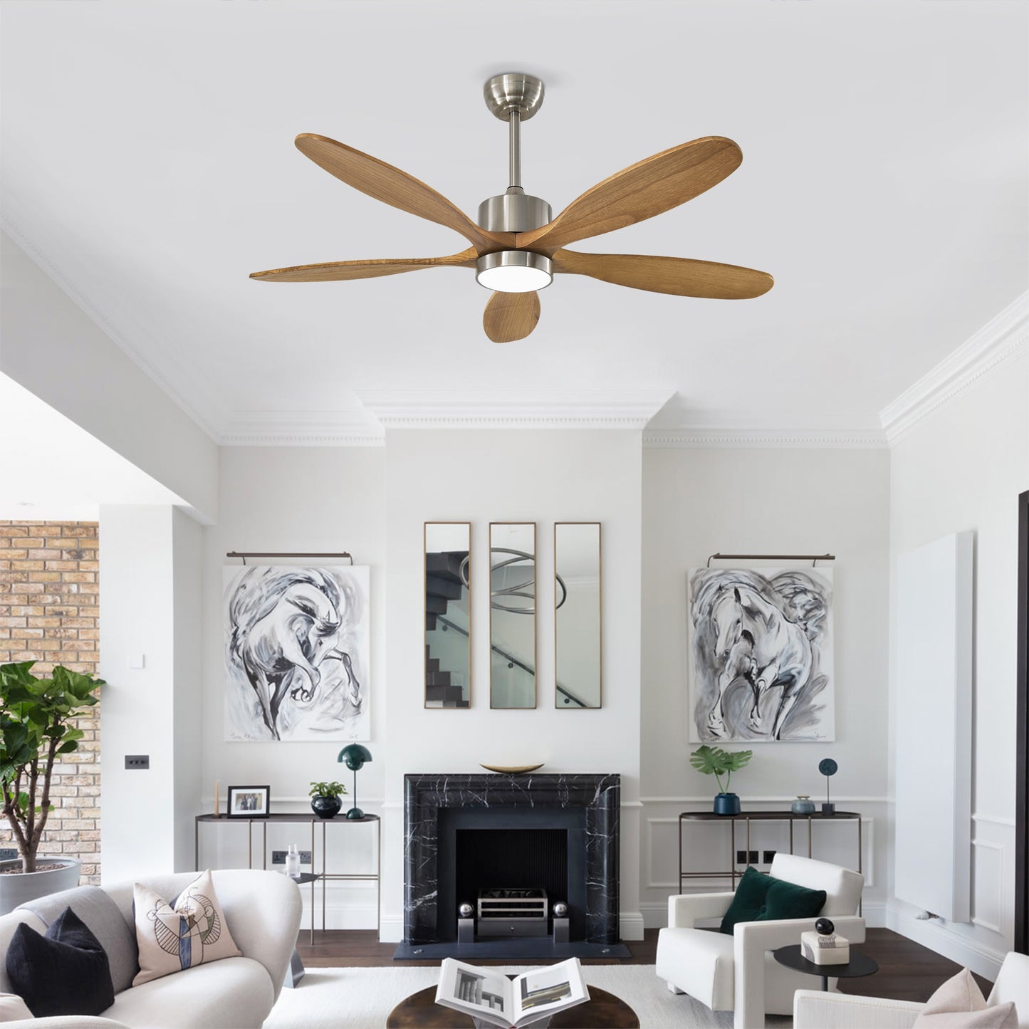 52" Nickel Reversible Ceiling Fan with Light - view 5