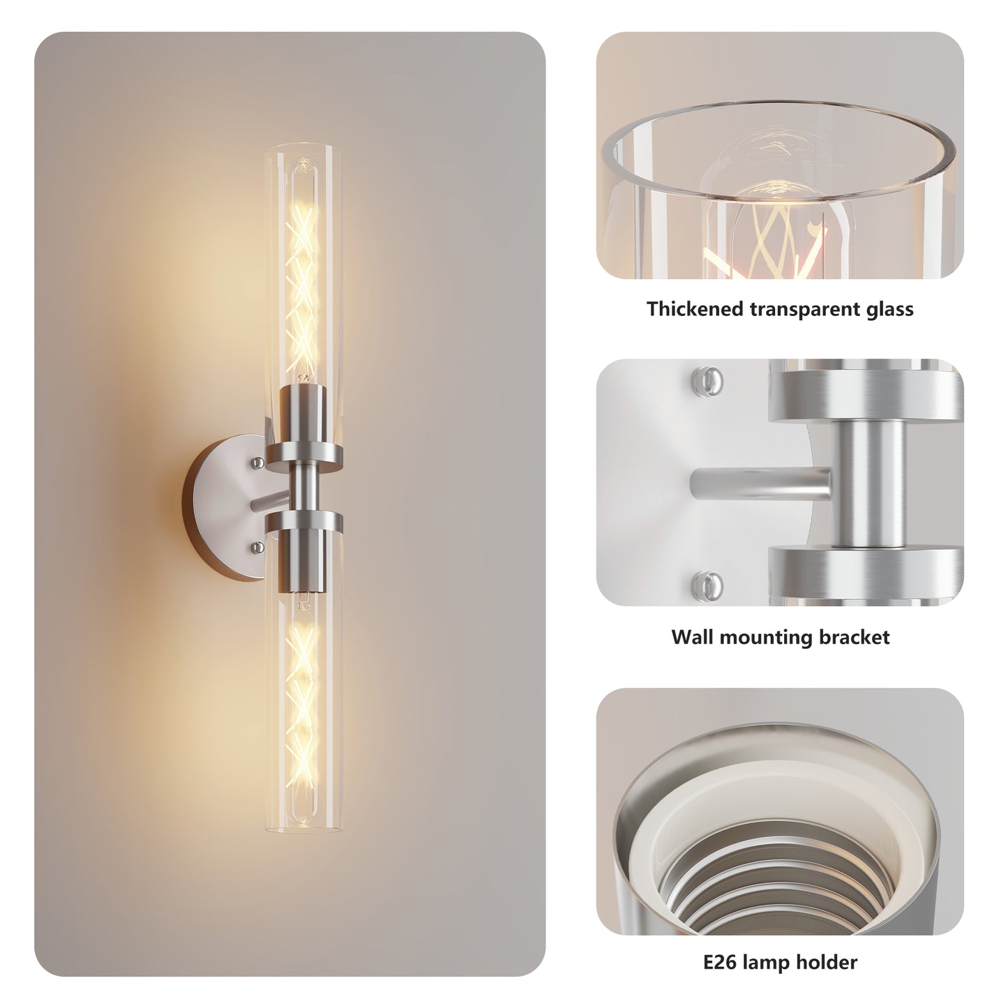 Brushed Nickel Wall Sconce with Clear Glass, Set of 2 - view 7