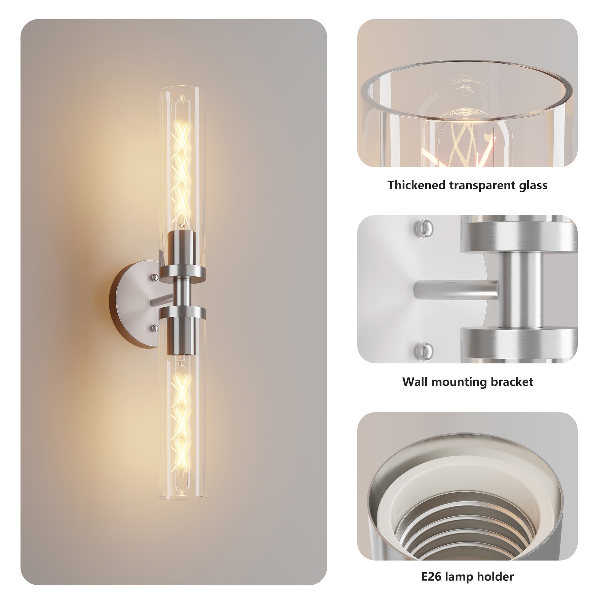 Brushed Nickel Wall Sconce with Clear Glass, Set of 2 - view 7