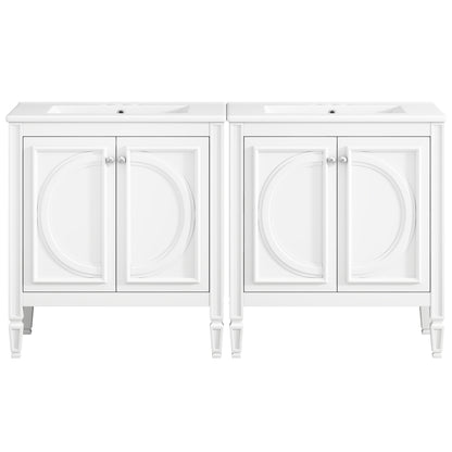 60" White Double Sink Bathroom Vanity with 4 Doors & 2 Drawers