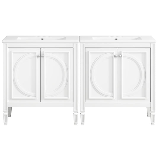 60" White Double Sink Bathroom Vanity with 4 Doors & 2 Drawers