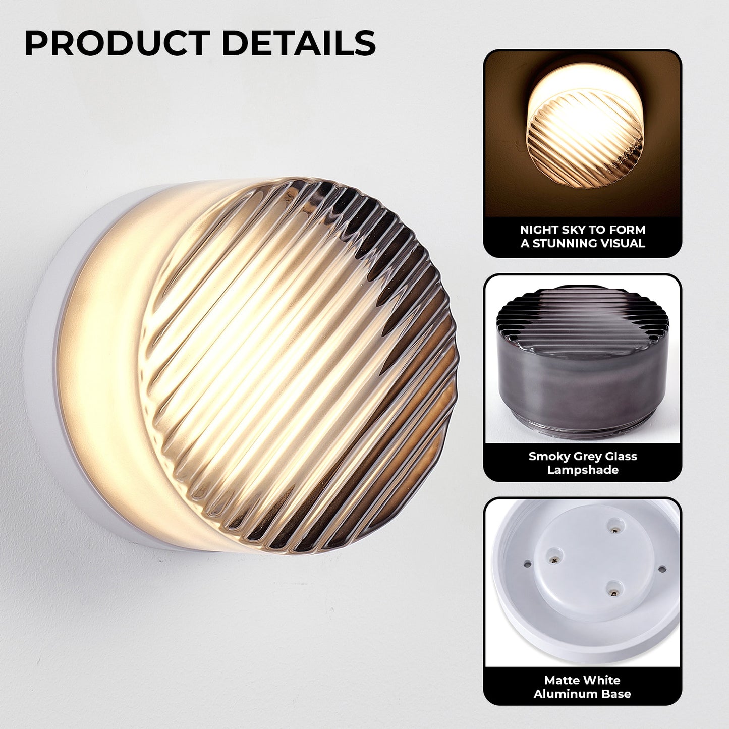 Smoke Grey Round Glass LED Wall Light - view 6
