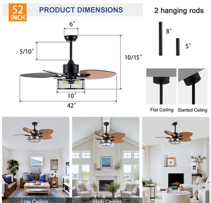 42" Matte Black Ceiling Fan with Light and Remote - view 7
