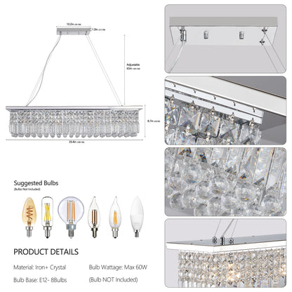 39.4" 8-Light Chrome Raindrop Crystal Chandelier - view 8