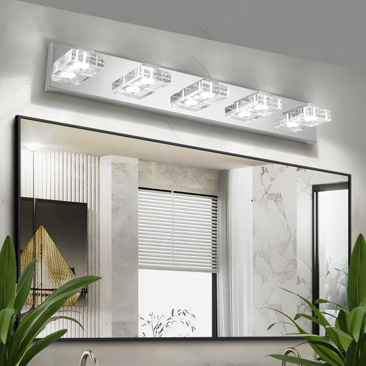 31" 5-Light Chrome LED Vanity Light with Acrylic Shades