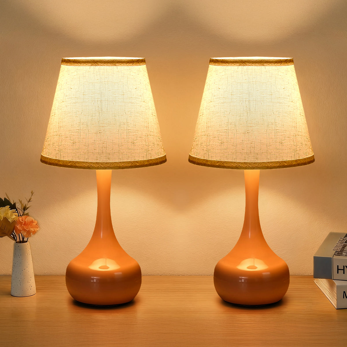 Pink Dimmable Bedside Table Lamp, Set of 2