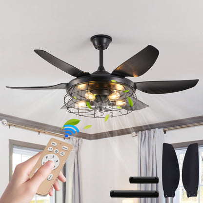 52" Black Industrial Caged Ceiling Fan with Light - view 8