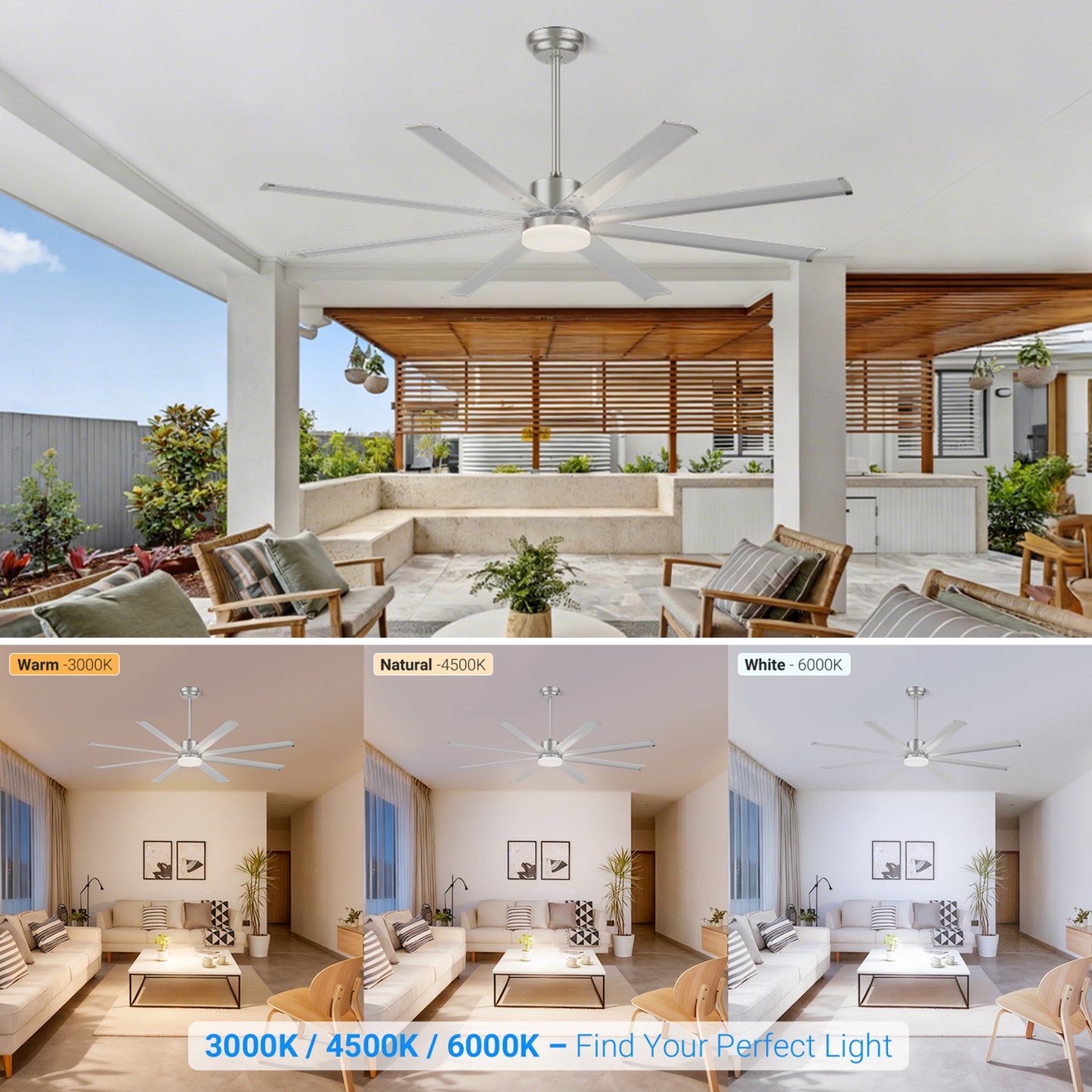 72" Silver Industrial Aluminum Ceiling Fan with Remote - view 3