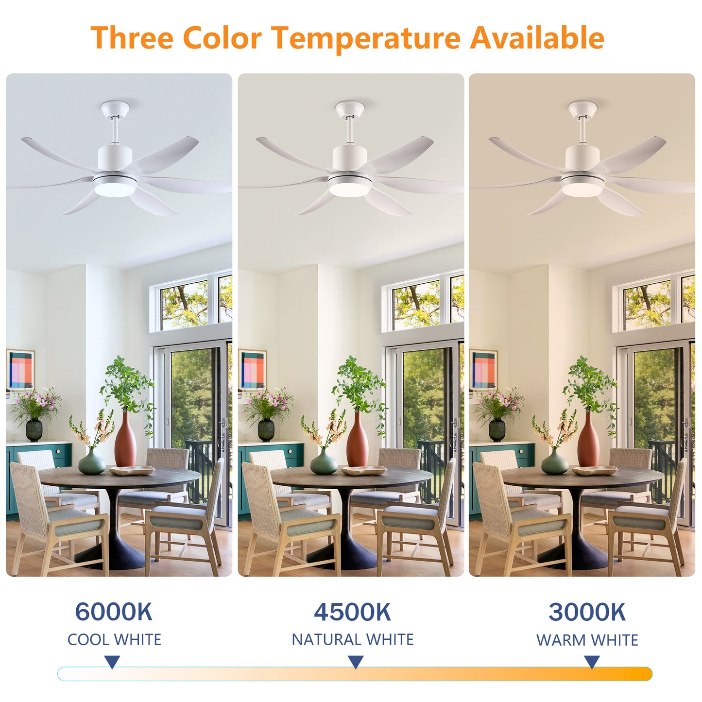 56" White 6-Blade Ceiling Fan with Remote - view 9