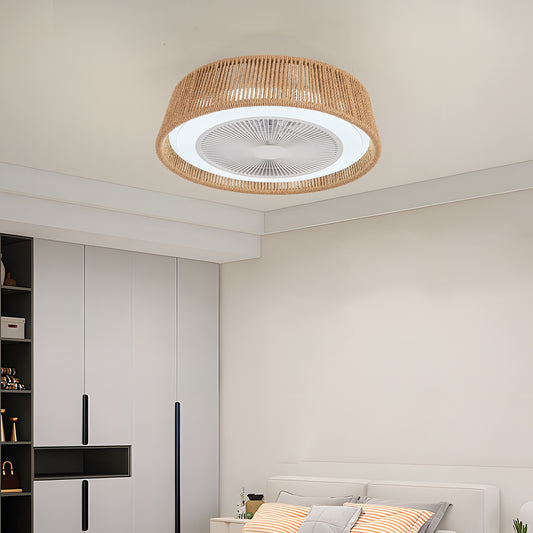 21" White Rustic Rope Woven Ceiling Fan with Remote