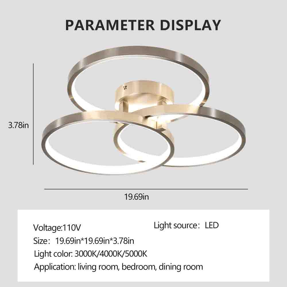 20" Brushed Nickel 3-Ring LED Flush Mount Ceiling Light - view 6