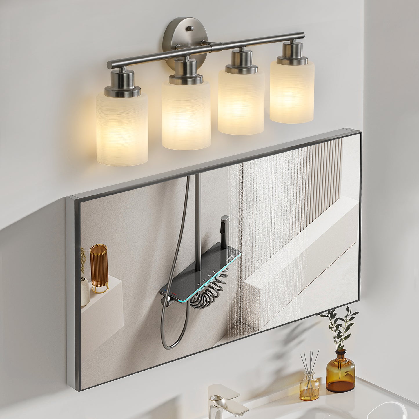 24" 4-Light Brushed Nickel Vanity Light with Frosted Glass - view 5