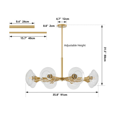 36" 8-Light Gold Sputnik Chandelier with Clear Glass - view 10