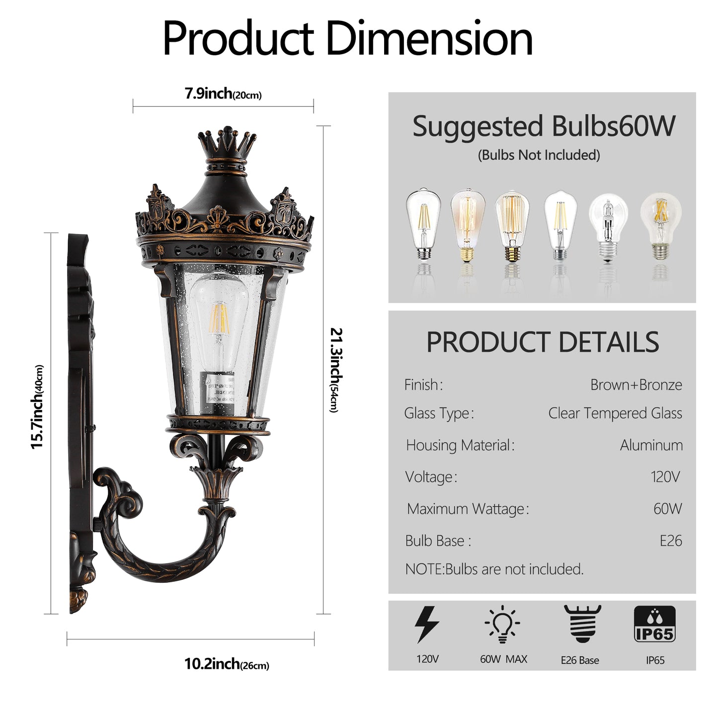 21"H Coffee Outdoor Wall Lantern with Crown Top - view 7