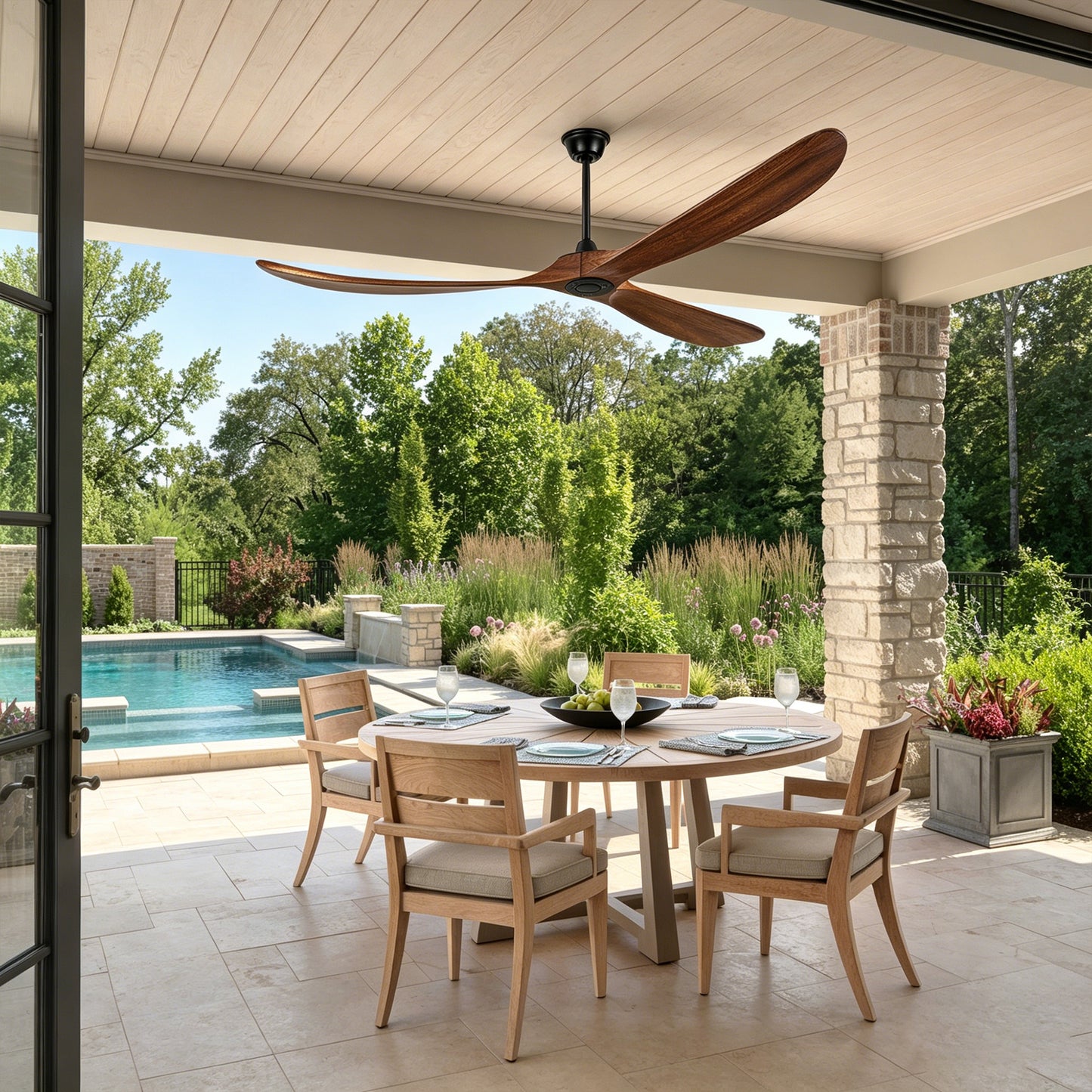 88" Matte Black Solid Wood Ceiling Fan with Remote - view 10