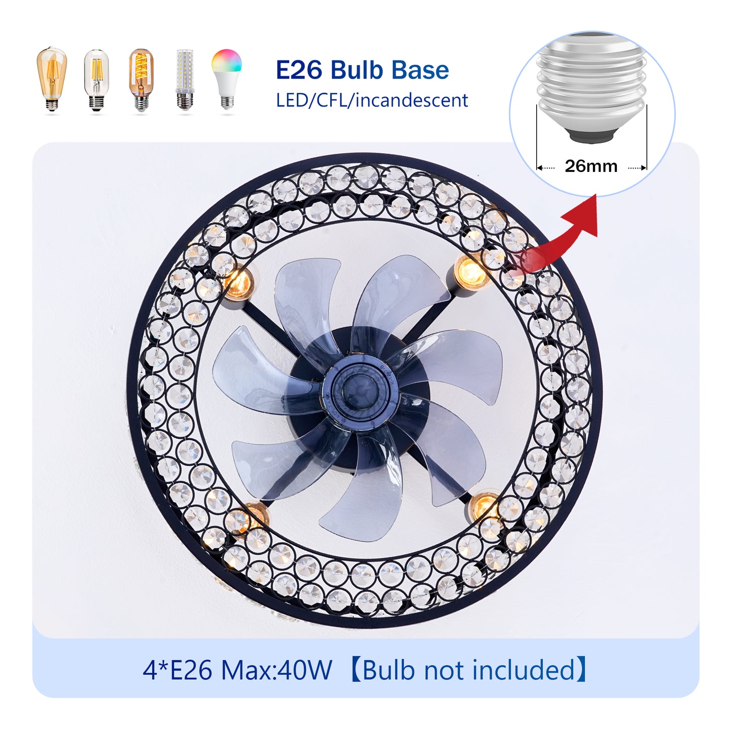 18.11" Crystal Flush Mount Ceiling Fan with Remote - view 8