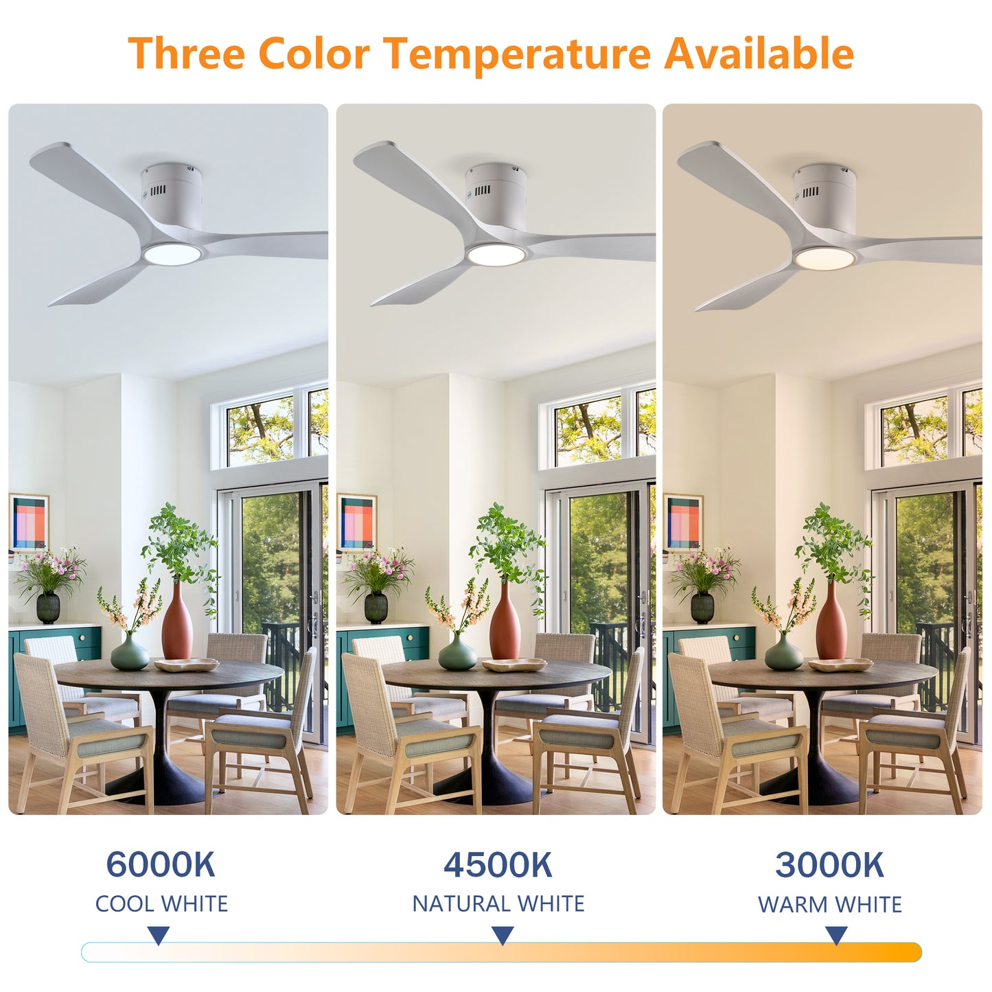 52" Matte White Solid Wood Ceiling Fan with Dimmable LED - view 8