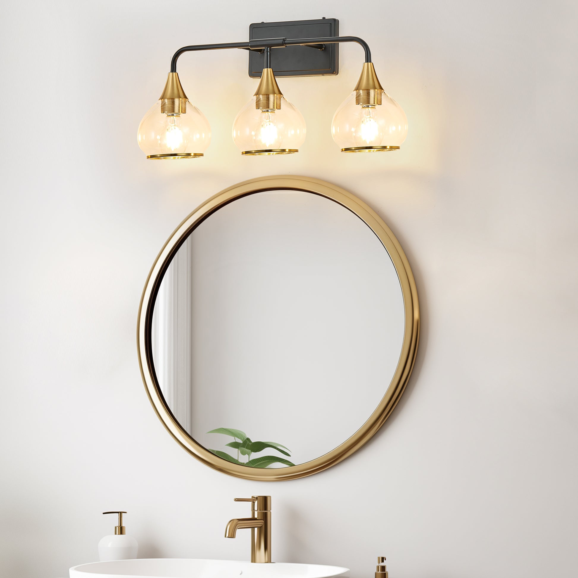 23" 3-Light Black & Gold Vanity Light with Clear Glass - view 6