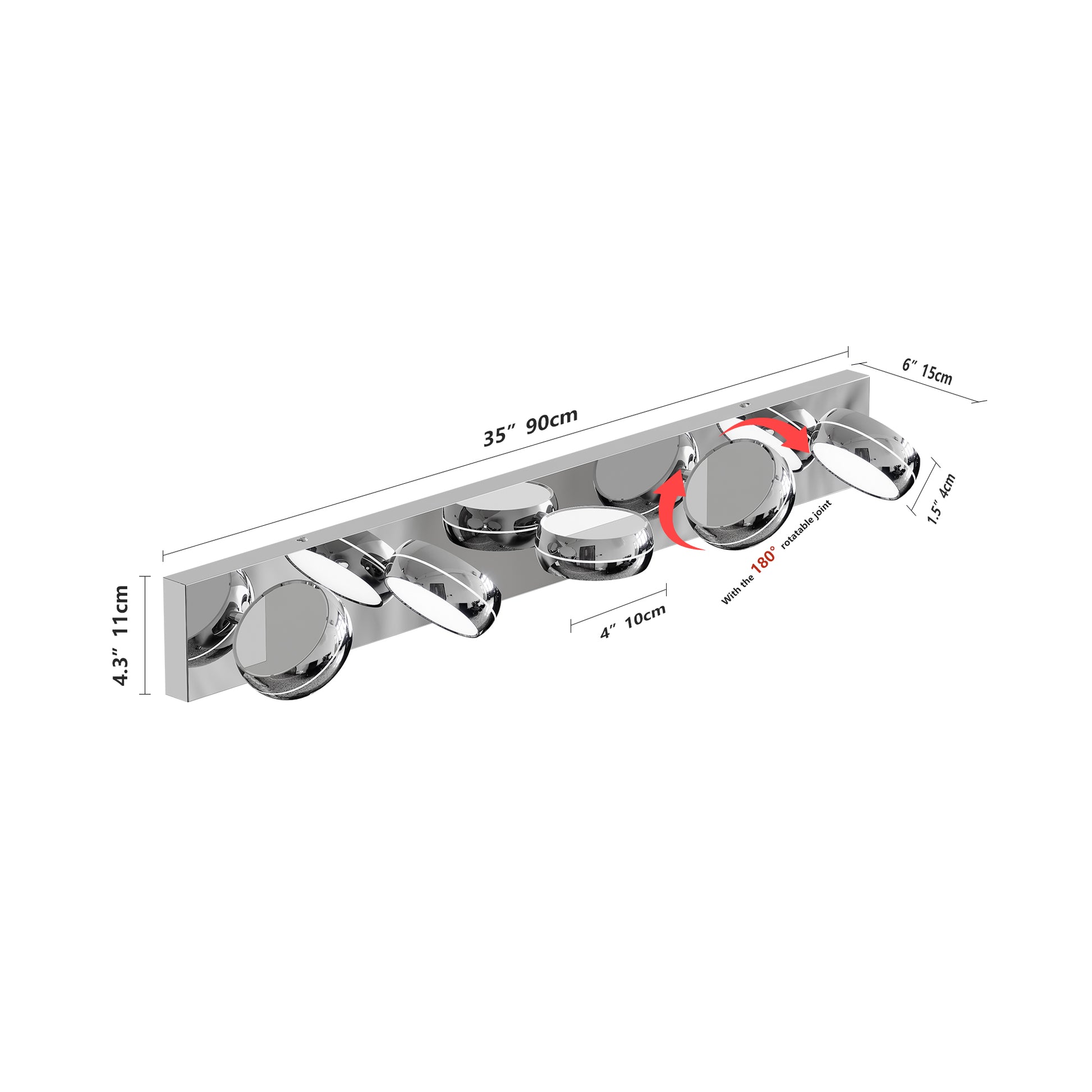 35" 5-Light Chrome LED Bathroom Vanity Light - view 7