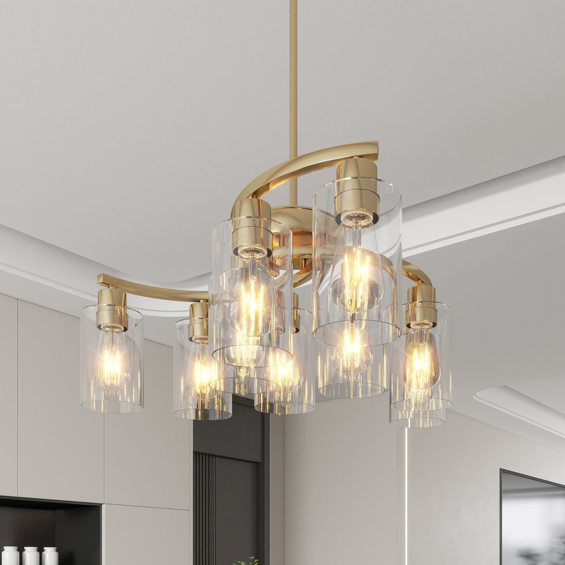 9-Light Gold Chandelier with Clear Glass Shades - view 5