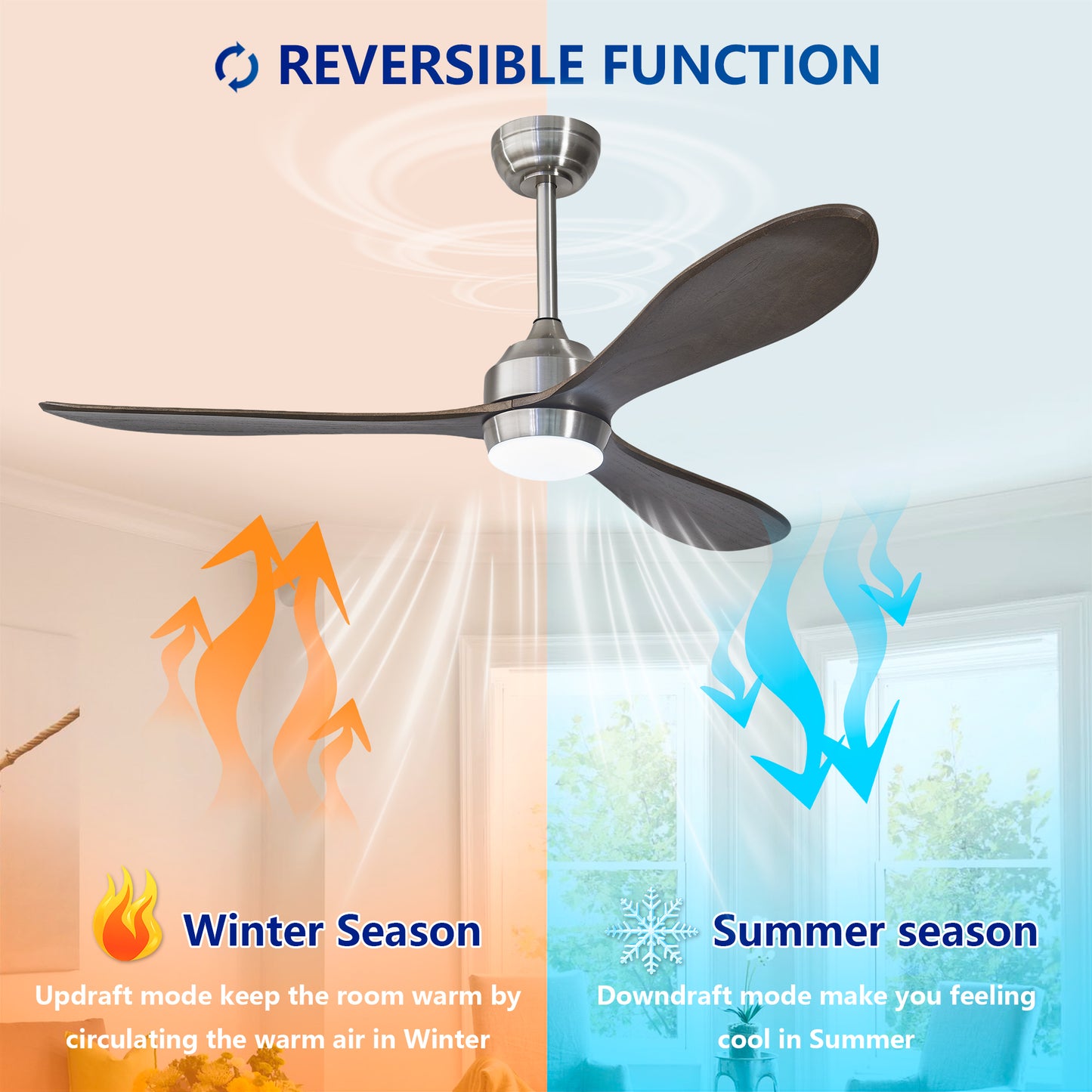 52" Nickel Solid Wood Ceiling Fan with Remote - view 12