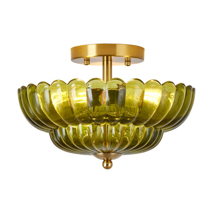 11.8" 3-Light Green Flower Glass Semi Flush Ceiling Light - view 9