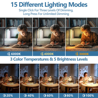 Adjustable Black LED Desk Lamp with USB Port - view 4